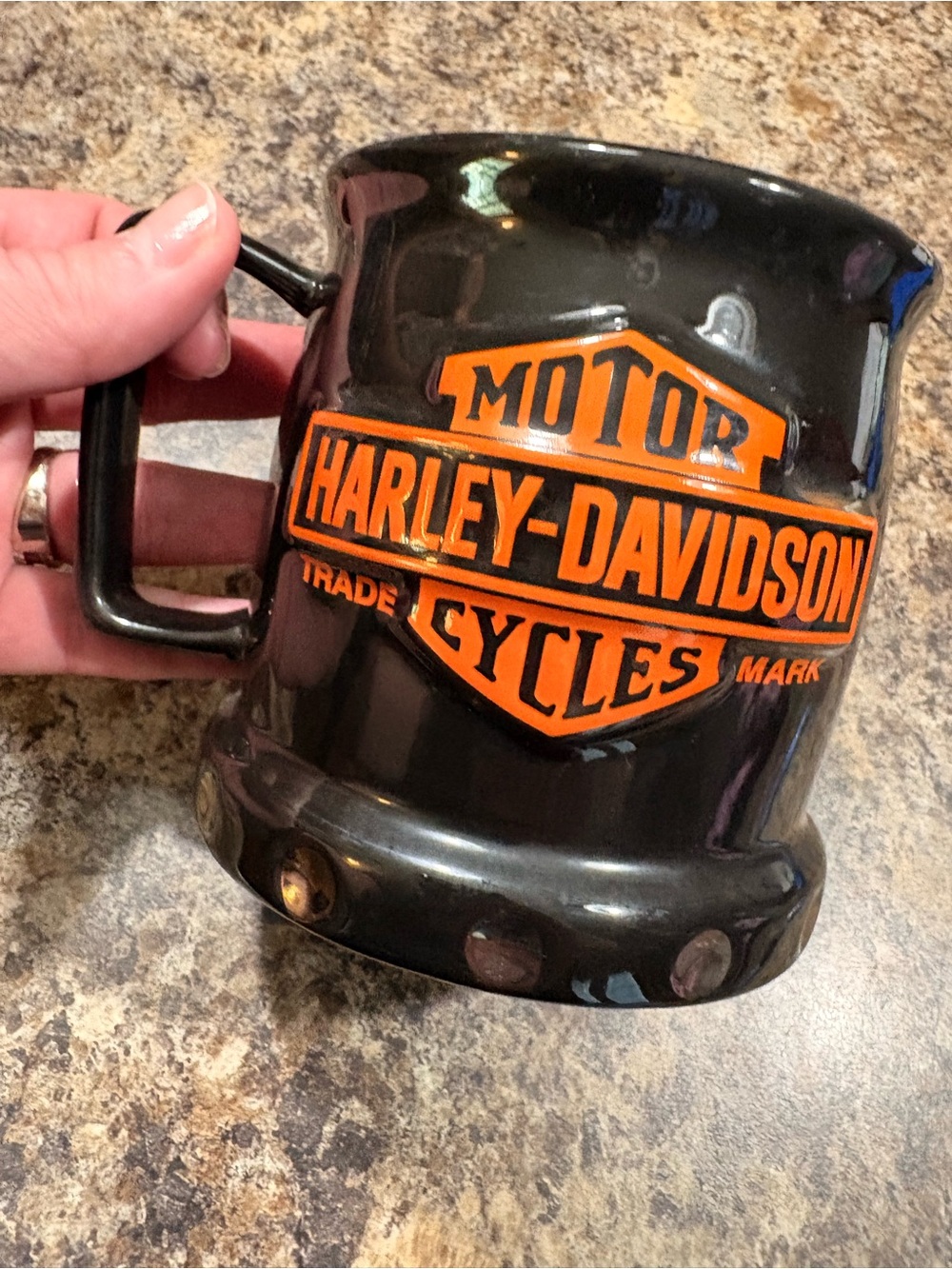 Harley-Davidson Black Ceramic Mug with Orange Shield Logo